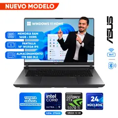 ASUS - Laptop ROG STRIX G6, Core Ultra 9 275HX, 16GB DDR5, 1TB SSD, 16 WUXGA IPS