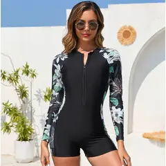 GENERICO - Traje de Baño Activo Manga larga color negro tropical