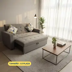 GENERICO - Sofá Cama Mónaco Gris - 1.5 Plazas en Tela Antifluido de 130 cm x 75 cm Extensible a 150 cm