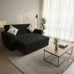 GENERICO - Sofá Cama Mónaco Negro - 1.5 Plazas en Tela Antifluido de 130 cm x 75 cm Extensible a 150 cm