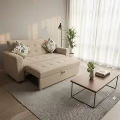 GENERICO - Sofá Cama Mónaco BEIGE - 1.5 Plazas en Tela Antifluido de 130 cm x 75 cm Extensible a 150 cm