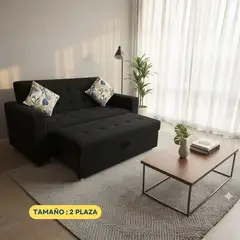 GENERICO - Sofá Cama Mónaco Negro - 2 Plazas en Tela Antifluido de 170 cm x 75 cm Extensible a 150 cm