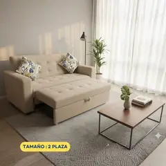 GENERICO - Sofá Cama Mónaco beige - 2 Plazas en Tela Antifluido de 170 cm x 75 cm Extensible a 150 cm