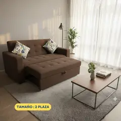 GENERICO - Sofá Cama Mónaco Chocolate - 2 Plazas en Tela Antifluido de 170 cm x 75 cm Extensible a 150 cm