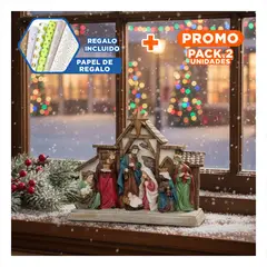 GENERICO - Pack2 Figura Navideña de Pesebre con Detalles Brillantes y Decorativos en Marron Y+Papel Regalo