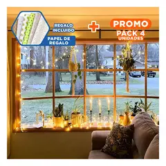 GENERICO - Pack4 Luces Navideñas con Iluminación Lineal de 8 Metros en Amarillo Y+Papel Regalo