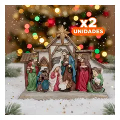 GENERICO - Pack2 Figura Decorativa de Navidad con Maria, Jose y Jesus en Pesebre de Marro Y+Regalo Sticker