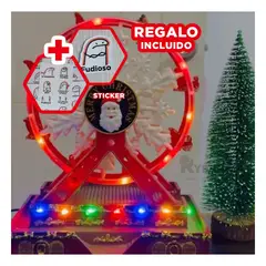 GENERICO - Rueda Musical de Navidad con Papa Noel y Detalles de Copos de Nieve en Rojo Y+Regalo Sticker