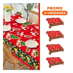 GENERICO - Pack4 Cubremesa para Decoracion Navideña con Santa y Arboles de Pino de Rojo
