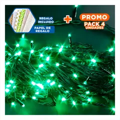 ANIMALIA - Pack4 Adorno Luces Navidenas Verde 100 LED Lineales con Cable Verde Y+Papel Regalo