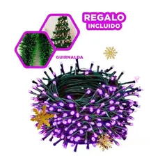 ANIMALIA - Foco Navidenas Lila con Cable Verde y 100 LED para Navidad Y+Guirnalda Nav
