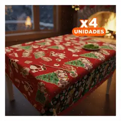 GENERICO - Pack4 Tela Festivo con Arboles Papa Noel y Gorros para Mesa Grande de Rojo Y+Regalo Sticker