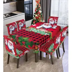 CASATEX - JUEGO DE FUNDAS DE SILLA + MANTEL DE MESA 7 PIEZAS NAVIDEÑO LUJOSO