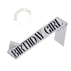 GENERICO - Set banda cumpleañera birthday girl mas diadema plateada