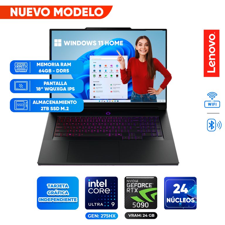 Laptop Gamer LEGION 9, Core Ultra 9 275HX, 64GB DRR5, 2TB SSD, 18 WQUXGA IPS