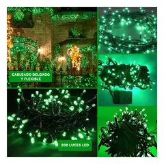 ANIMALIA - Luces Navidenas Verde 200 LED con 5 Secuencias para Decorar tu Casa