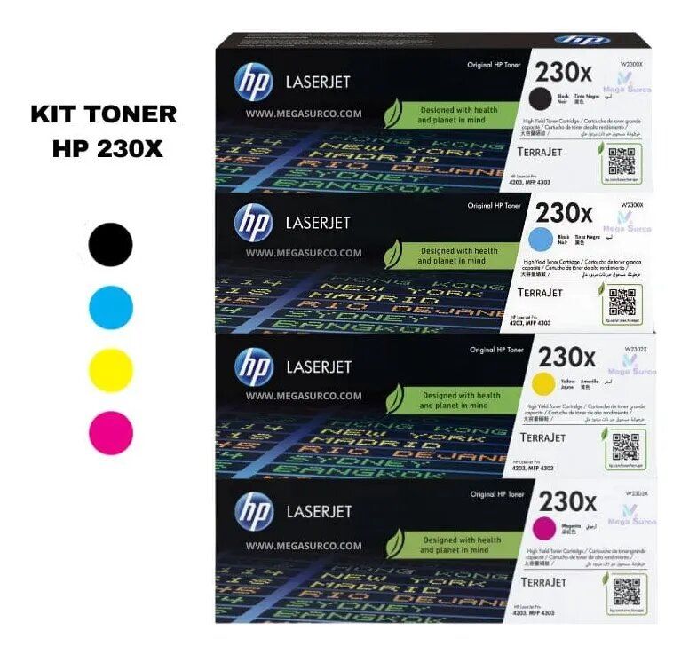 KIT DE TÓNER 230X 4 COLORES MAGENTA YELLOW CYAN BLACK