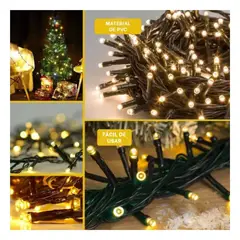 SKYBLOO - Luces Navidenas con 200 Led Lineales de 5 Secuencias Color Amarillo y Cable Verde