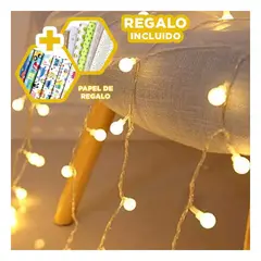 ANIMALIA - Luces Cascada Navideñas con 100 Focos para Arbol o Ventana Amarillo Y+Papel Regalo