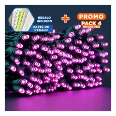 GENERICO - Pack4 Cortina de Luces Navideñas de 27 Metros con 500 LED y Cable Verde Fucsia Y+Papel Regalo