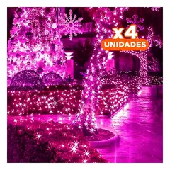 GENERICO - Pack4 Cortina de Luces LED para Decoración de Navidad en el Hogar Fucsia Y+Regalo Sticker