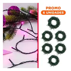 GENERICO - Pack6 Rollo de Luces LED Navideñas de 27 Metros con Cable Verde Fucsia