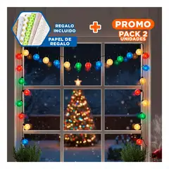 RYBIU IMPORT - Pack2 Cadena de Luces Decorativas con 100 Focos para Navidad Multicolor Y+Papel Regalo