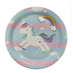 GENERICO - PLATOS DESCARTABLES PARA TORTA DISEÑO UNICORNIO 10 UNIDADES