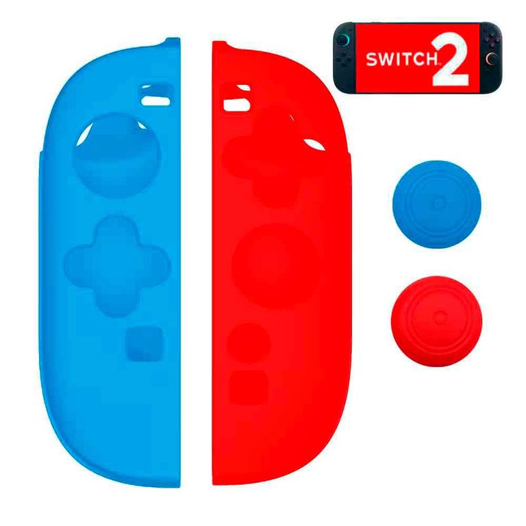 Funda para Joy Cons Switch 2 + 2 Grips Nintendo Switch 2 Protector Rojo/Azul