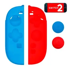 VARIOS - Funda para Joy Cons Switch 2 + 2 Grips Nintendo Switch 2 Protector Rojo/Azul