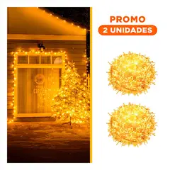 GENERICO - Pack2 Cortina de Luces LED Navideñas con 300 Focos y Cable Transparente Amarillo