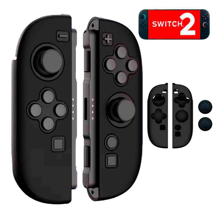 Funda para Joy Cons Switch 2 + 2 Grips Nintendo Switch 2 Protector Negro