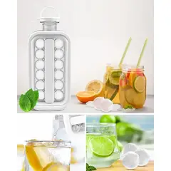 GENERICO - HIELERA BOTELLA PORTÁTIL MOLDE PARA HIELOS REDONDOS CON TAPA HERMÉTICA 17 ESFERAS DE HIELO