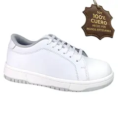 GENERICO - Zapatilla cuero vacuno niño niña dama caballero unisex blanco