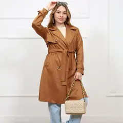 GENERICO - Abrigo largo tipo gabardina para mujer