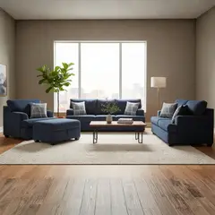 GENERICO - Juego de Sala Colby 3-2-1 + Banqueta en Tela Chenille Antifluido con 6 Cojines Decorativos