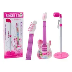 GENERICO - MINI GUITARRA JUGUETE CON MICRO ROSADO-GENERICO