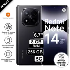 REDMI - Celular Xiaomi Note 14 Pro Plus 5G 6.6" Pulg 8GB RAM 256GB 200MP Negro
