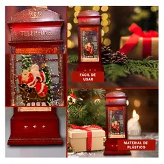 SKYBLOO - Lampara Navideña de Cabina de Telefono con Papa Noel en Trineo y Arbolito de Guinda