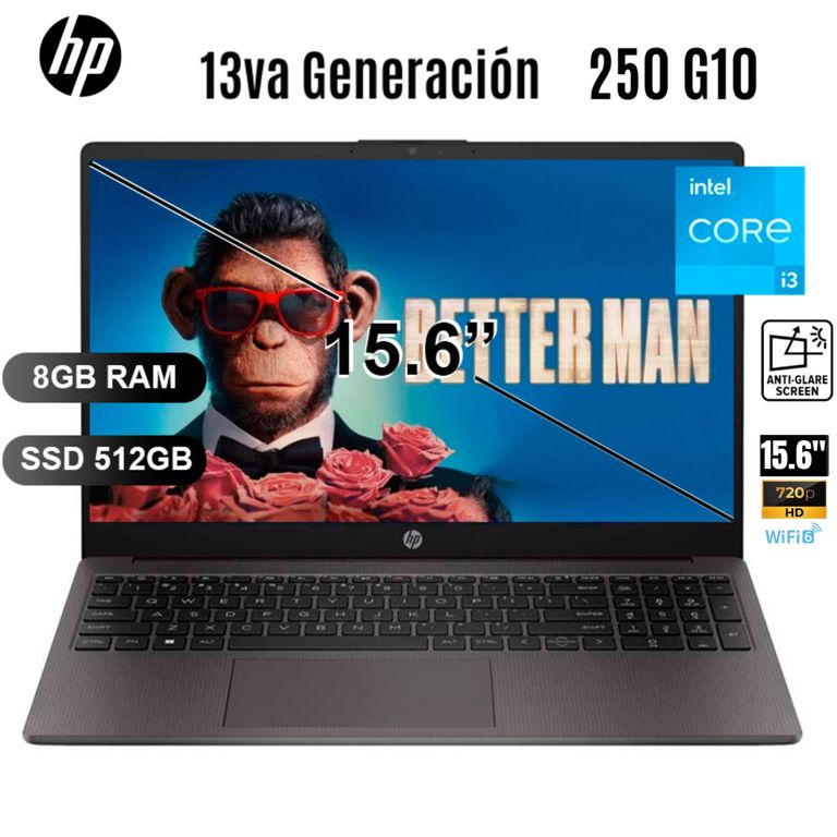 Laptop 250 G10 Intel Core i3-1315U 8GB RAM 512GB SSD 15.6" HD Free Dos - A29CMLA