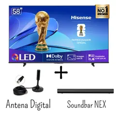 HISENSE - Televisor 58 Pulgadas QLED 4K VIDAA U6 58Q6QV + Antena Digital + Soundbar Nex PSB32 (COMBO)