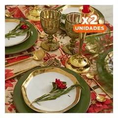 RYBIU IMPORT - Pack2 Cubremesa Navideño con Motivo de Flores Bolas y Cuadros en Crema Y+Regalo Sticker