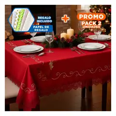 RYBIU IMPORT - Pack2 Cubierta de Mesa de Navidad con Velas y Campanas Bordadas de Rojo Y+Papel Regalo