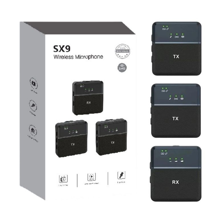 Micrófono Inalámbrico de Solapa Doble TX/RX Lightning y 3.5 mm Reducción Ruido y Reverberación 360°