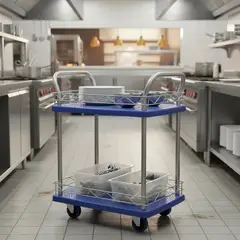 JPSYSTEMS - Carrito de servicio multiuso doble nivel azul 200KG 50x70cm con 4 ruedas de goma base antideslizante