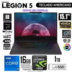 LENOVO - Laptop Legion 5 Intel Core i7-14700HX 16GB RAM 1TB SSD RTX 5060-8GB 15.1" WQXGA - 83LY0000US