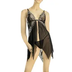 GENERICO - Babydoll Sexy de Encaje - Color Negro Talla S