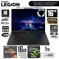 LENOVO - Laptop Legion PRO 5 16ADR10 AMD Ryzen 9 -8945HX 16GB RAM 1TB SSD NVIDIA RTX5060-8GB 16" WQXGA