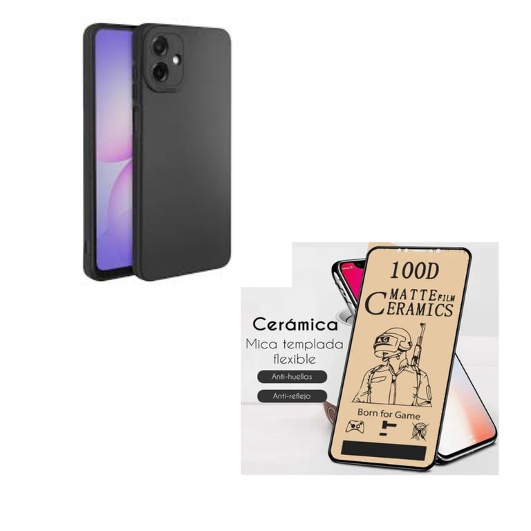 SILICONA SAMSUNG A07 + MICA CERAMICA MATE - NEGRO