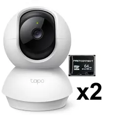 TP LINK - KIT DE 2 CÁMARAS DE VIDEOVIGILANCIA INTELIGENTE TP-LINK TAPO C210 + MICROSD 64 GB